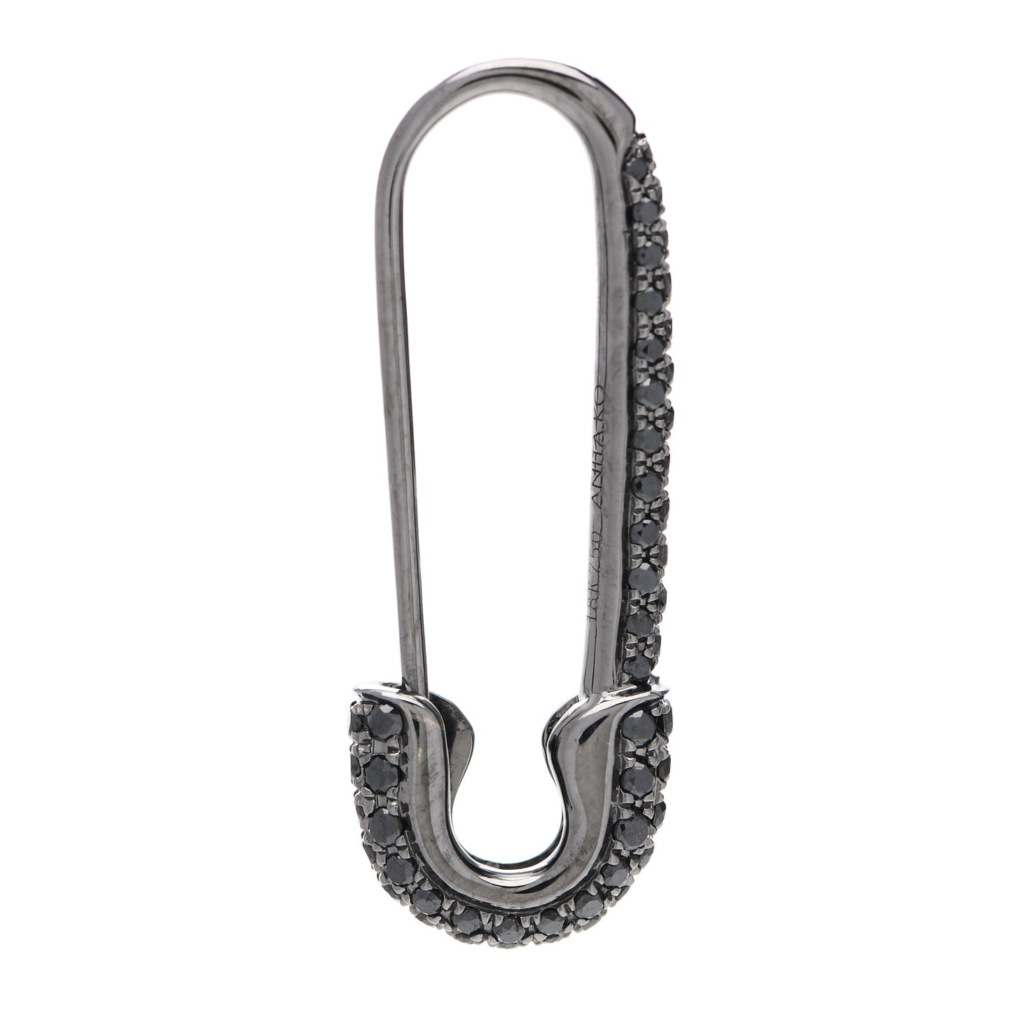 18K Black Gold Black Diamond Safety Pin Earring
