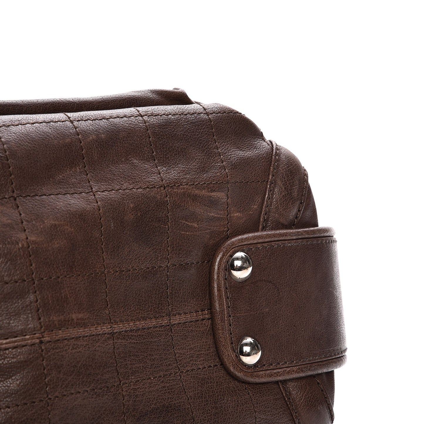 Calfskin Square Stitch Round Bowling Bag Brown