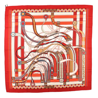 Hermes Cashmere Silk Voltes Et Pirouettes Shawl 140 Rouge Creme Beige 1 of 5