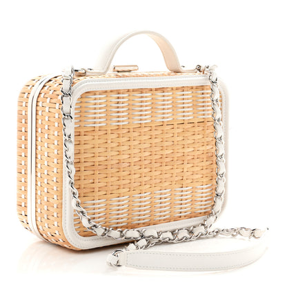 Chanel Raffia Calfskin CC Filigree Vanity Case White 3 of 10