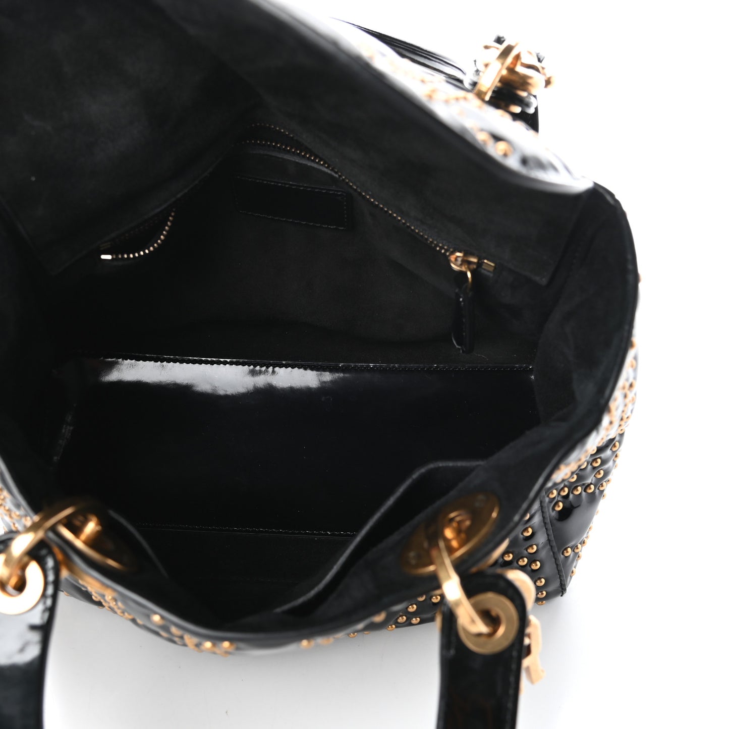 Patent Studded Medium Supple Lady Dior Black