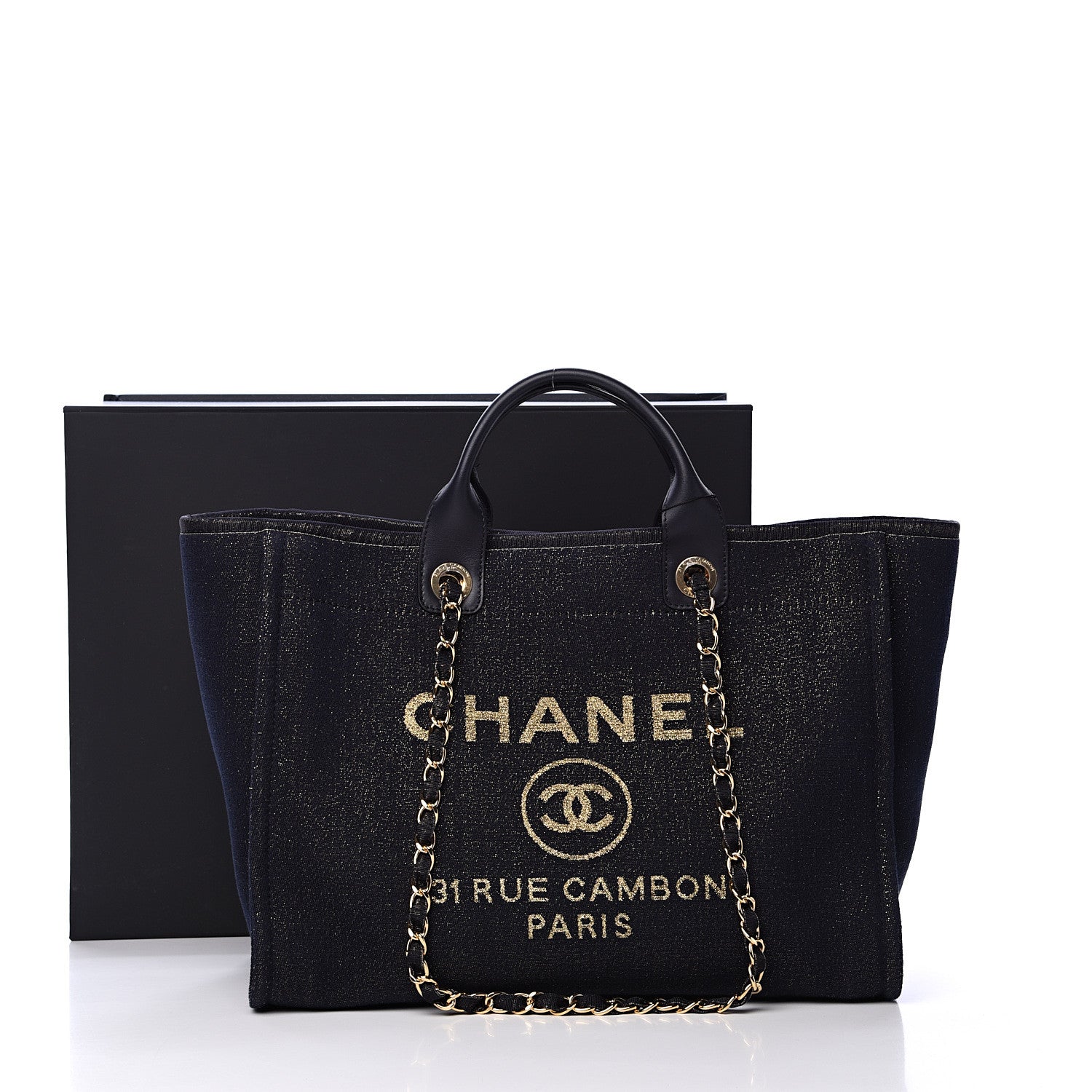 Chanel Lurex Canvas Medium Deauville Tote Navy Blue Gold 11 of 11