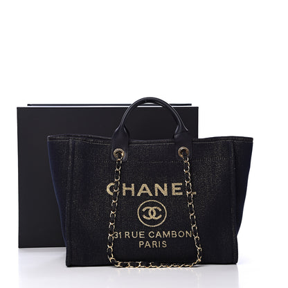 Chanel Lurex Canvas Medium Deauville Tote Navy Blue Gold 11 of 11