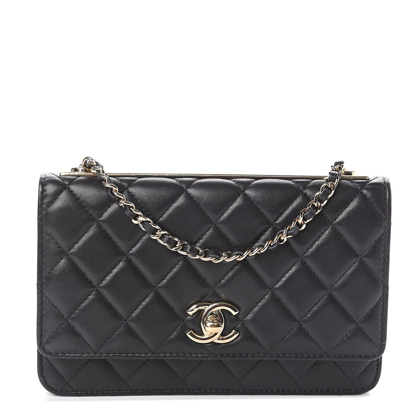 Lambskin Quilted Trendy CC Wallet On Chain WOC Black