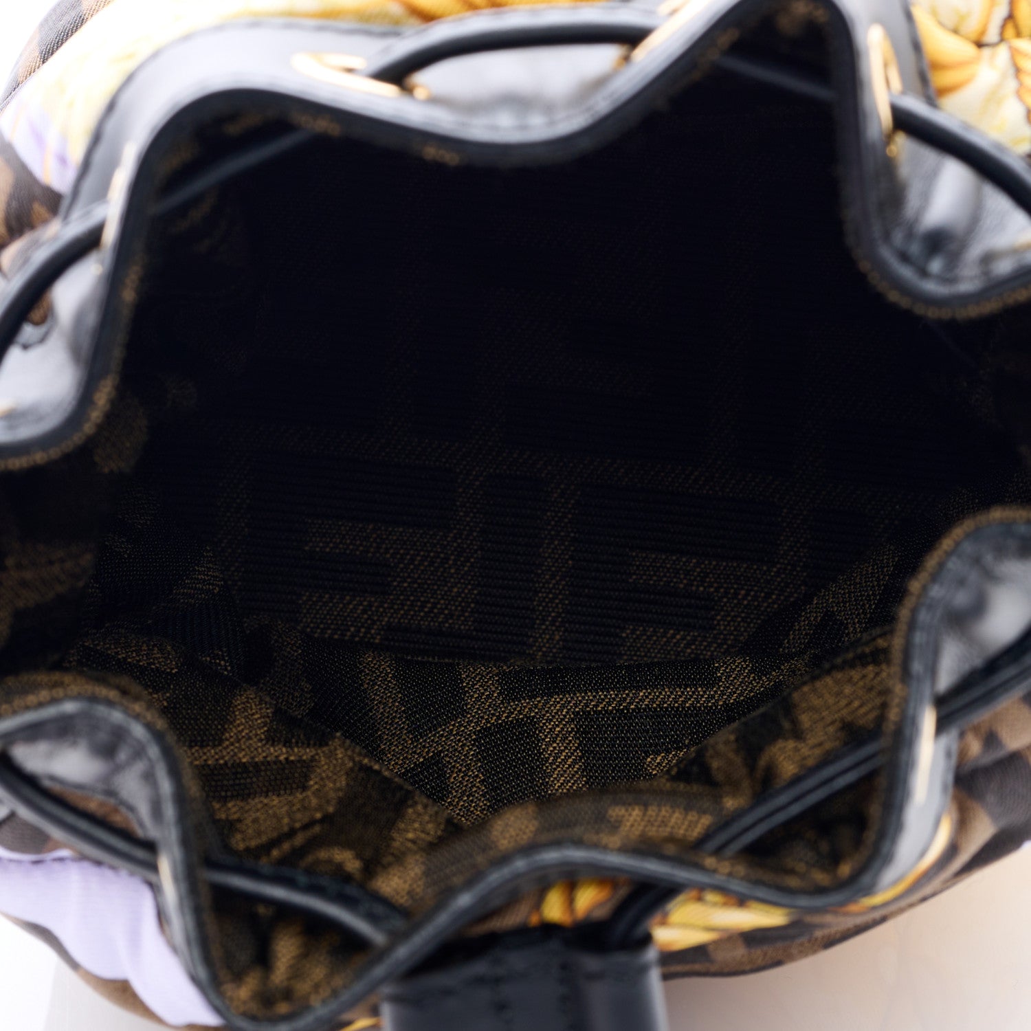 Fendi X VERSACE Silk Vitello Fendace FF Baroque Quilted Mini Mon Tresor Bucket Bag Gold Multicolor 5 of 8