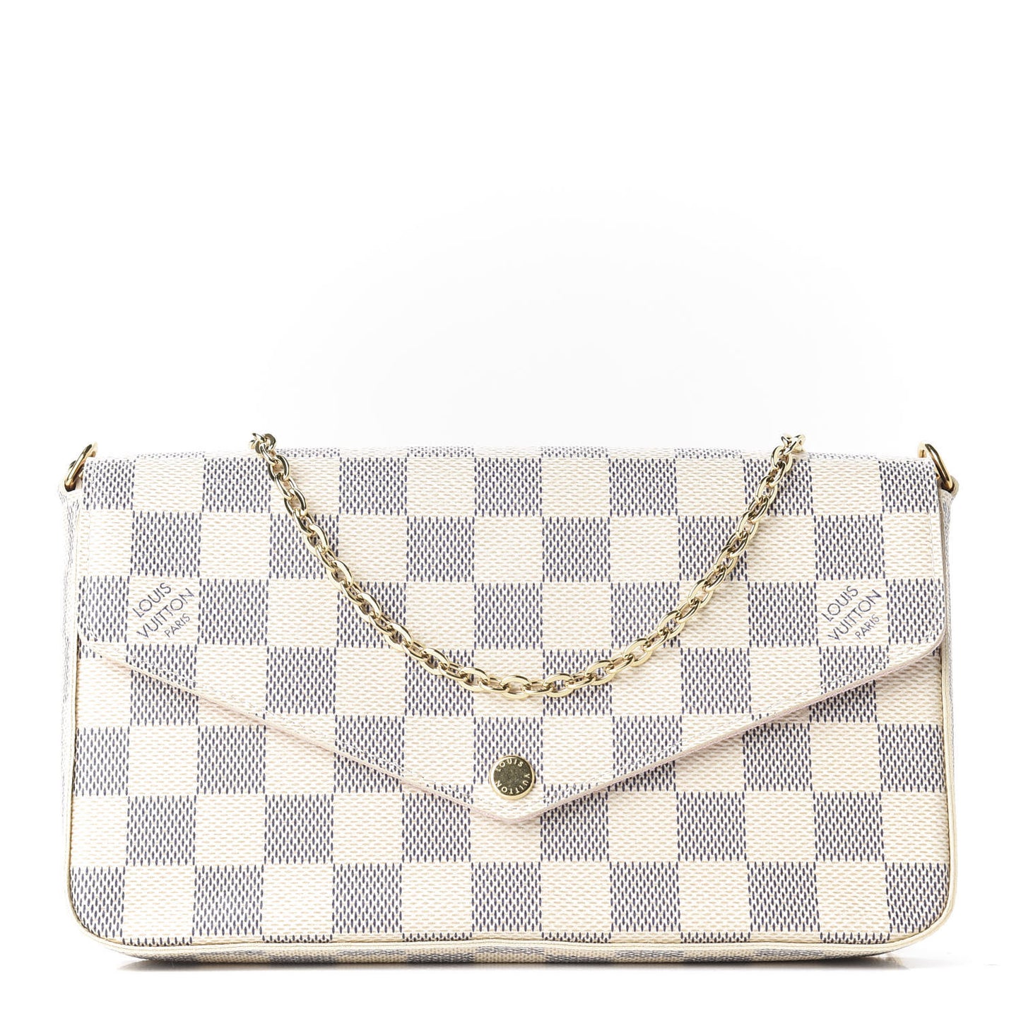 Damier Azur Pochette Felicie Chain Wallet Rose Ballerine