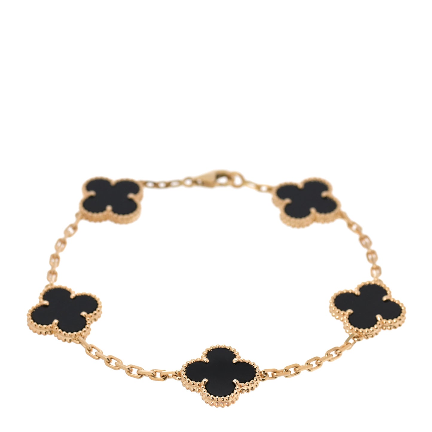 18K Yellow Gold Black Onyx 5 Motifs Vintage Alhambra Bracelet