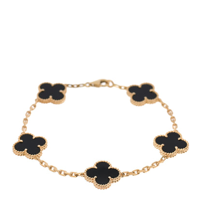 Van Cleef & Arpels 18K Yellow Gold Black Onyx 5 Motifs Vintage Alhambra Bracelet 1 of 5