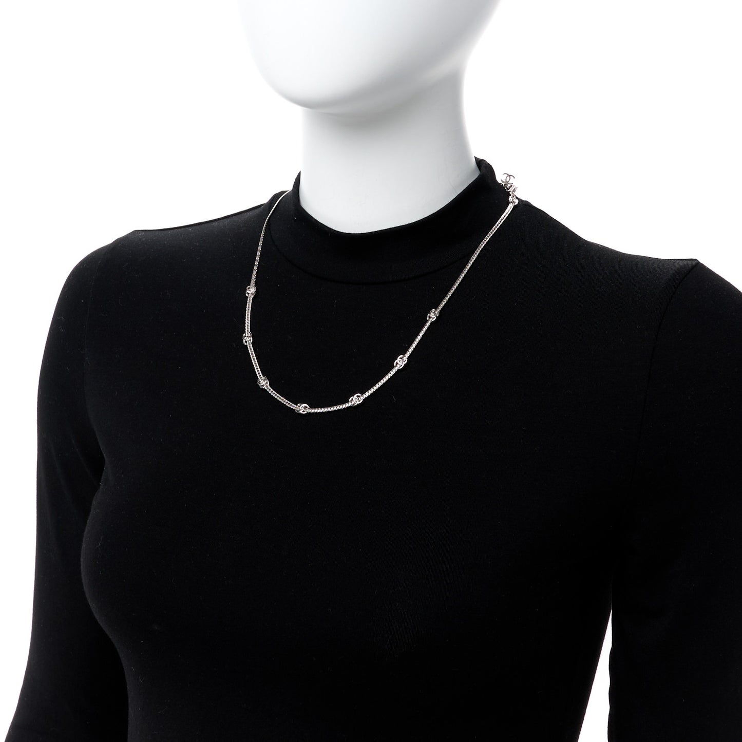Metal CC Station Necklace Silver