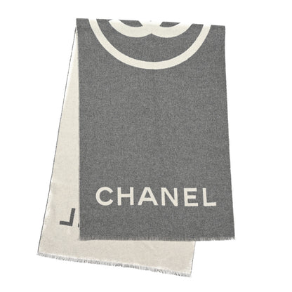 Chanel Cashmere CC Fringe Stole Grey White 3 of 3