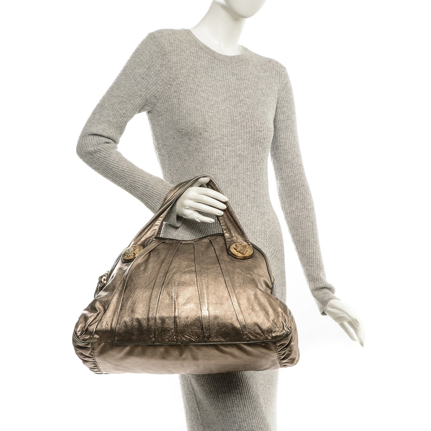 Metallic Calfskin Medium Hysteria Top Handle Bag Gold
