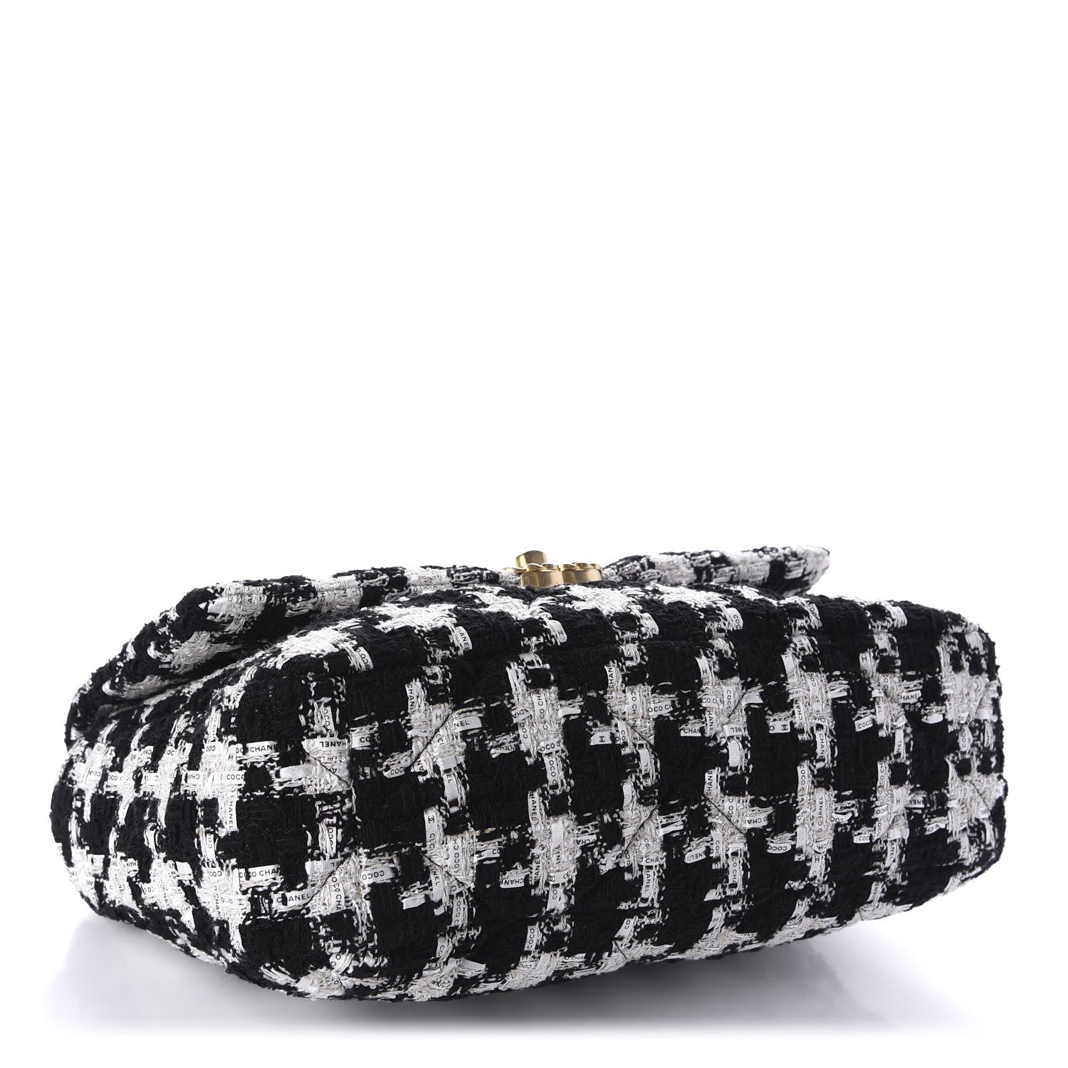 Chanel Tweed Quilted Large 19 Flap Black Ecru White 4 of 11