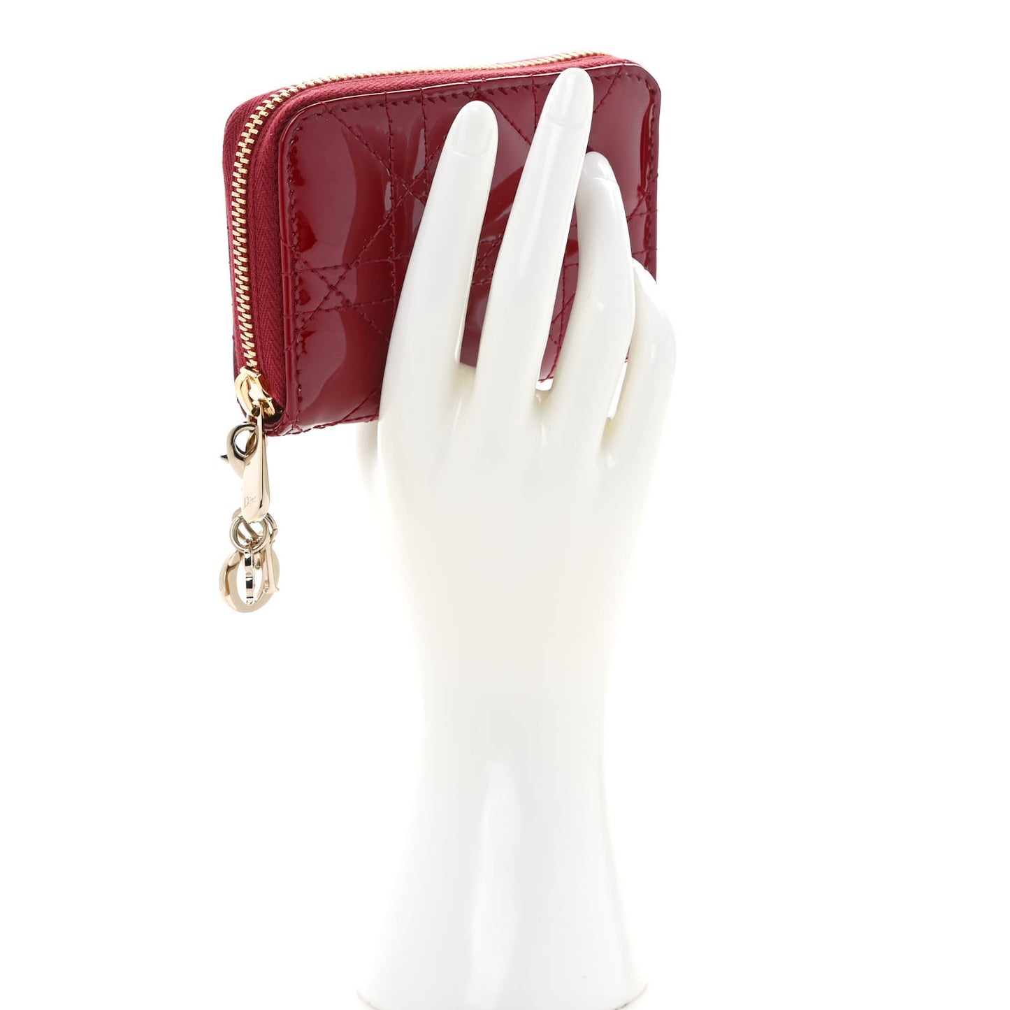 Patent Cannage Small Lady Dior Voyageur Coin Purse Cherry Red