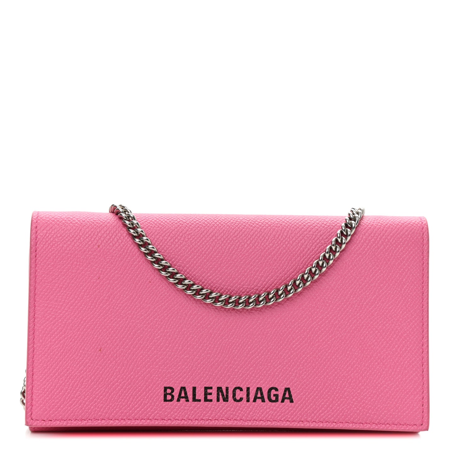Signature Grained Calfskin Logo Ville Wallet on Chain Bubble Gum Black