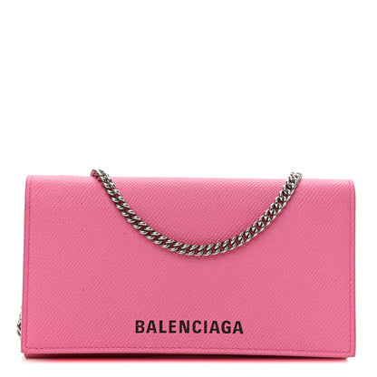 Balenciaga Signature Grained Calfskin Logo Ville Wallet on Chain Bubble Gum Black 1 of 10