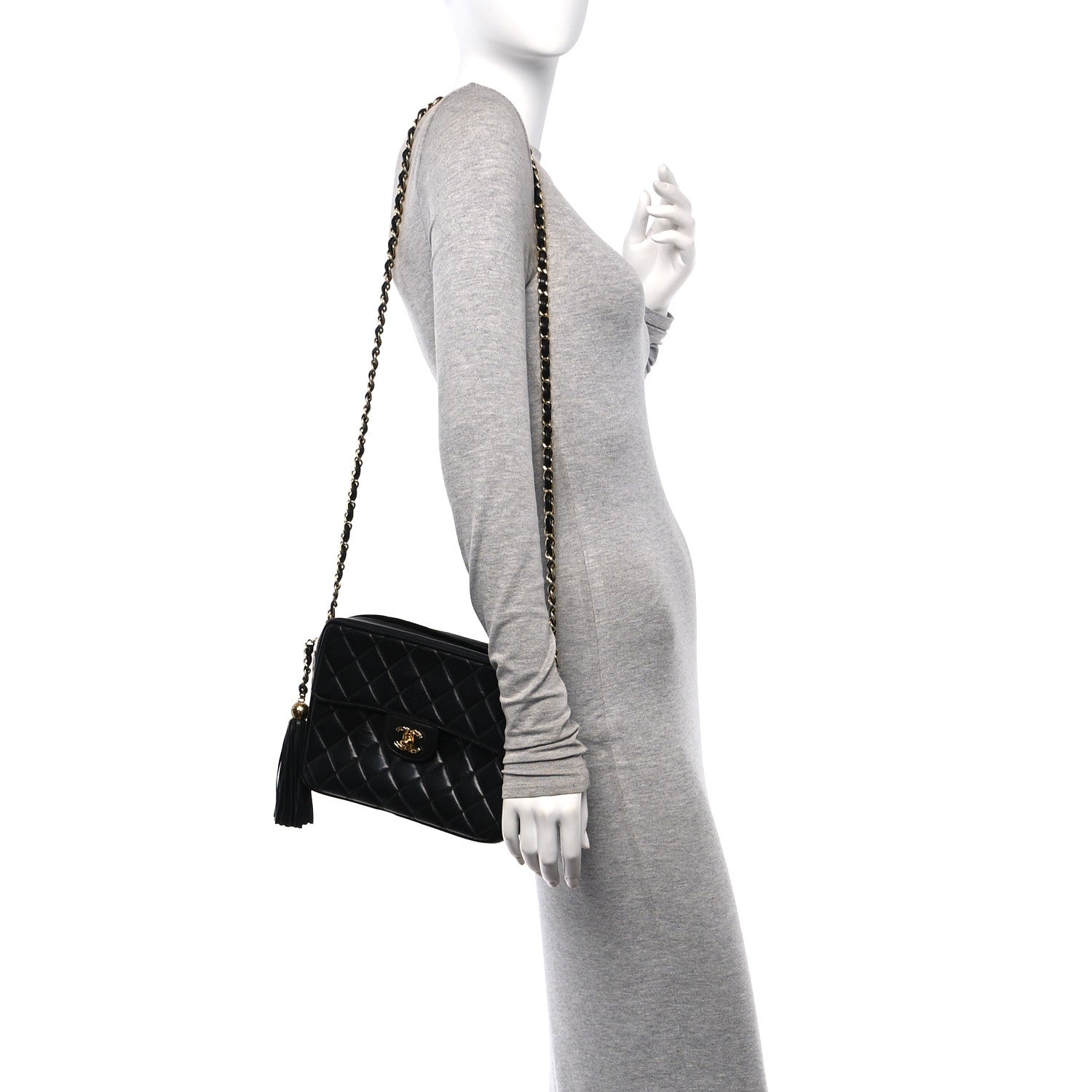 Chanel Lambskin Quilted Tassel Camera Case Black 2 of 10