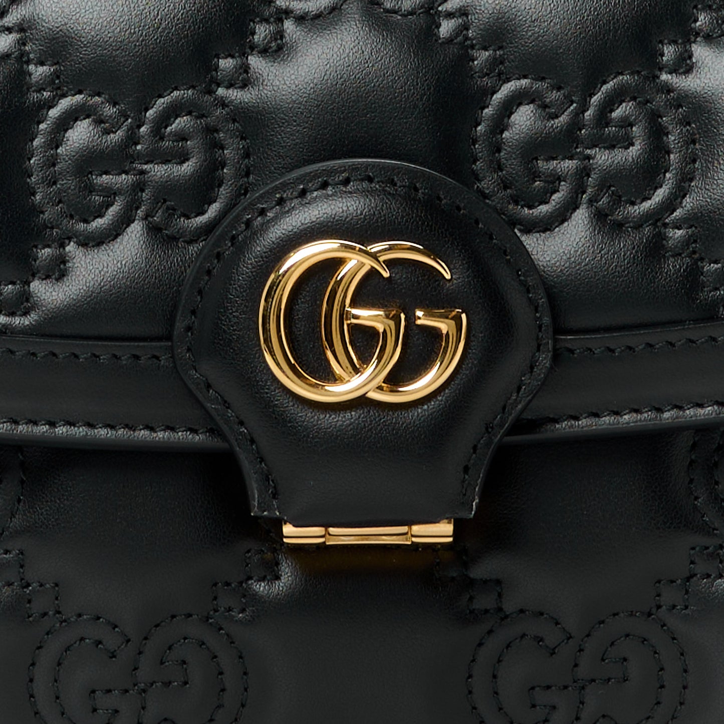 Calfskin GG Matelasse Small Flap Shoulder Bag Black Natural