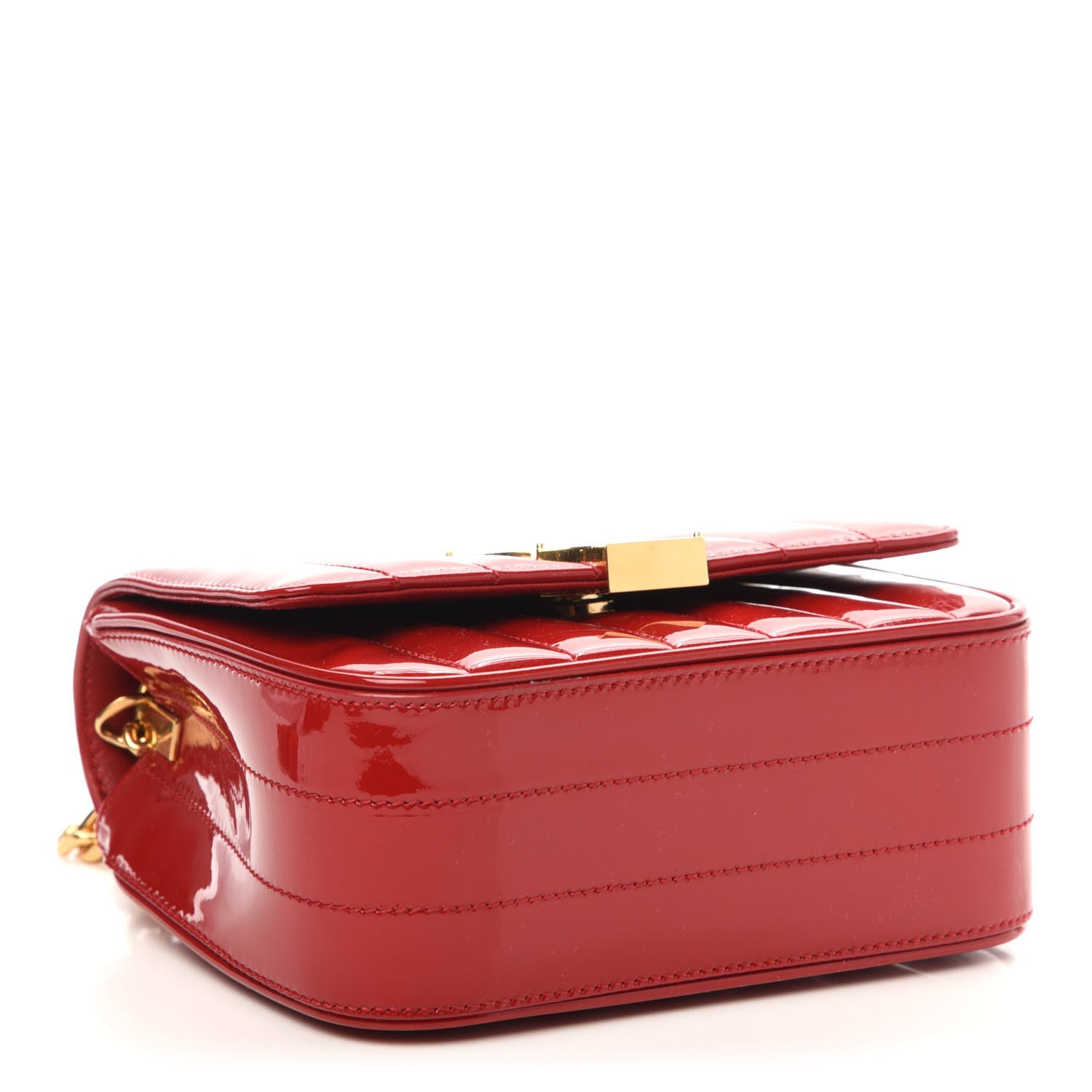 Saint Laurent Patent Matelasse Monogram Small Vicky Chain Bag Red 4 of 12