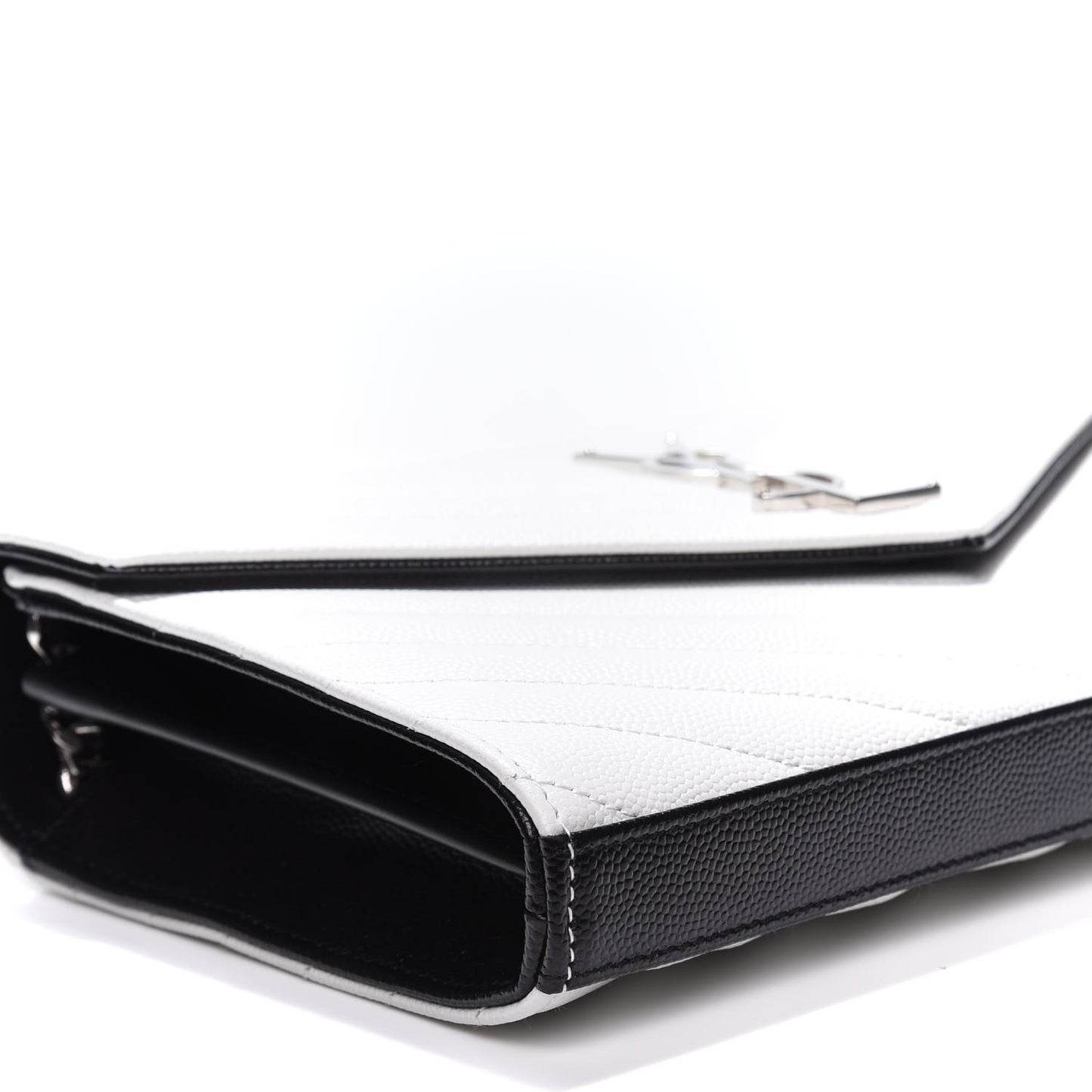 Grain De Poudre Matelasse Bi-Color Chevron Monogram Chain Wallet White Black