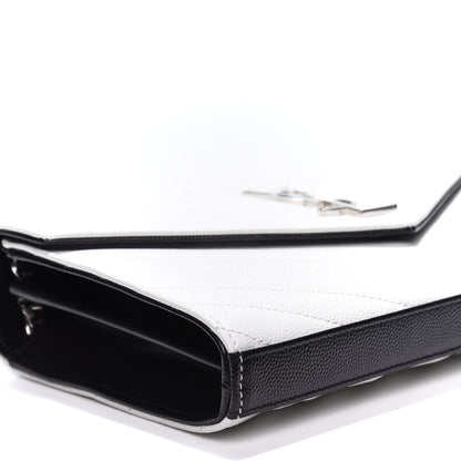 Saint Laurent Grain De Poudre Matelasse Bi-Color Chevron Monogram Chain Wallet White Black 5 of 9