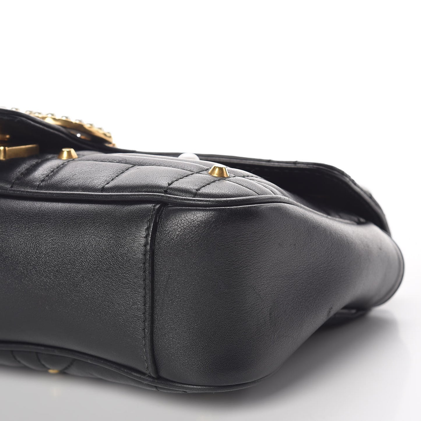 Calfskin Matelasse Studded Small Pearly GG Marmont Shoulder Bag Black