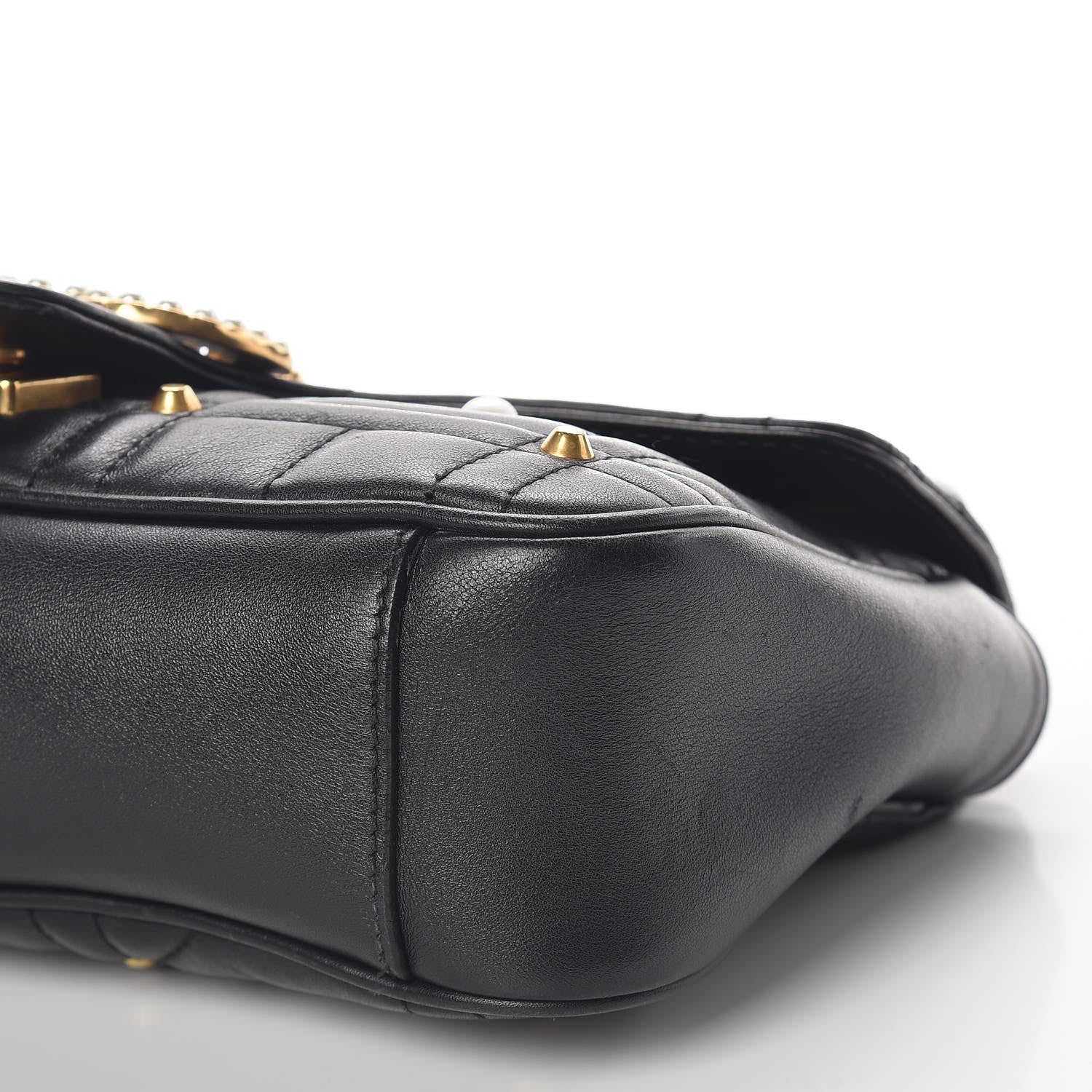 Gucci Calfskin Matelasse Studded Small Pearly GG Marmont Shoulder Bag Black 9 of 15