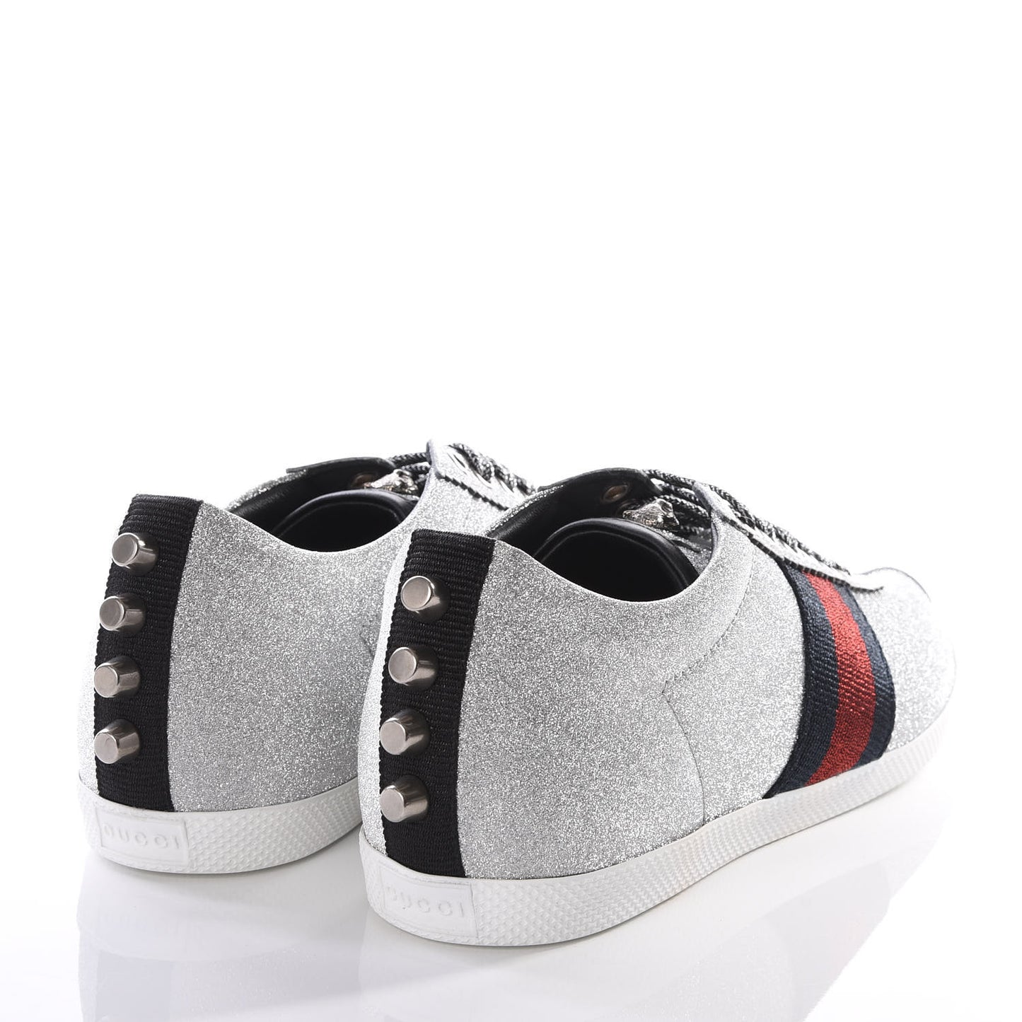Glitter Fabric Studded Web Sneakers 37.5 Silver