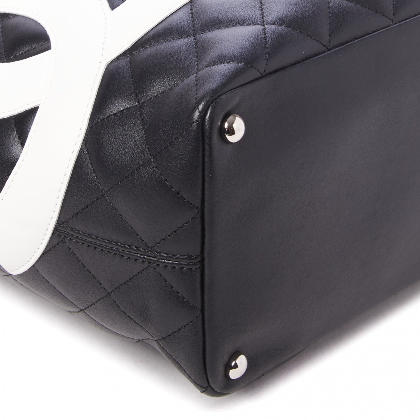 Calfskin Quilted Medium Cambon Tote Black White