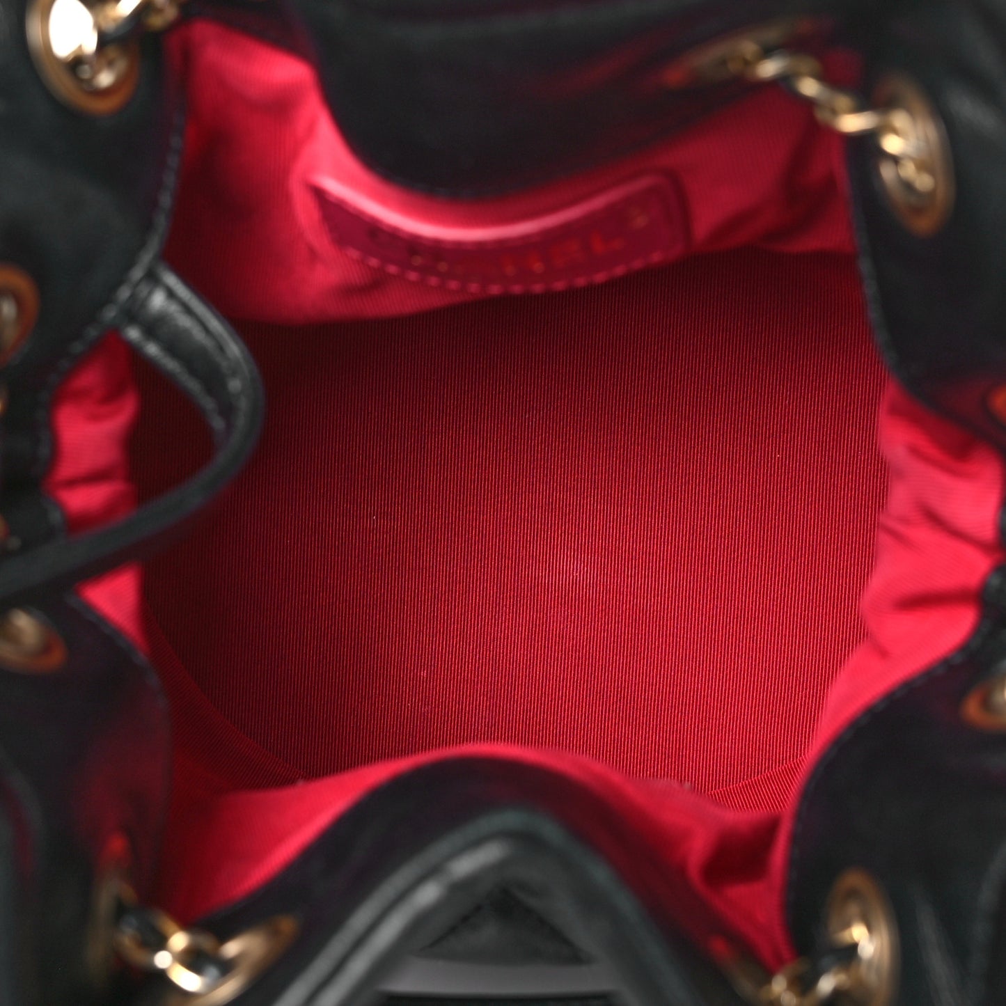 Lambskin Quilted Mini CC Drawstring Bucket Bag Black