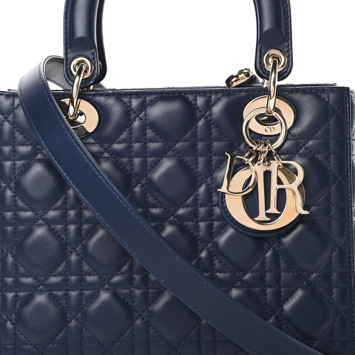 Lambskin Cannage Medium Lady Dior Navy Blue