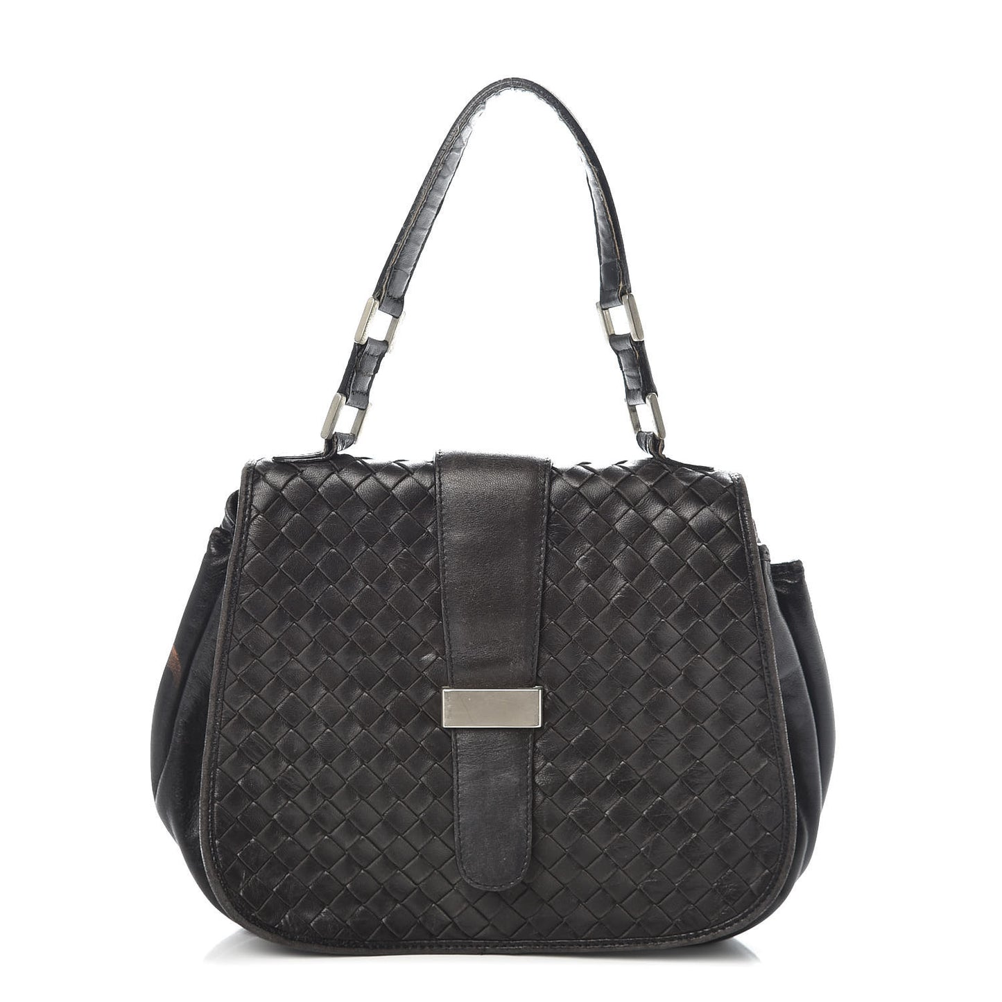 BOTTEGA VENETA Nappa Intrecciato Flap Bag Black
