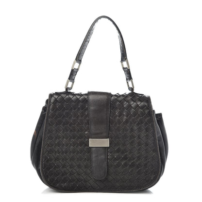 Bottega Veneta BOTTEGA VENETA Nappa Intrecciato Flap Bag Black 1 of 12
