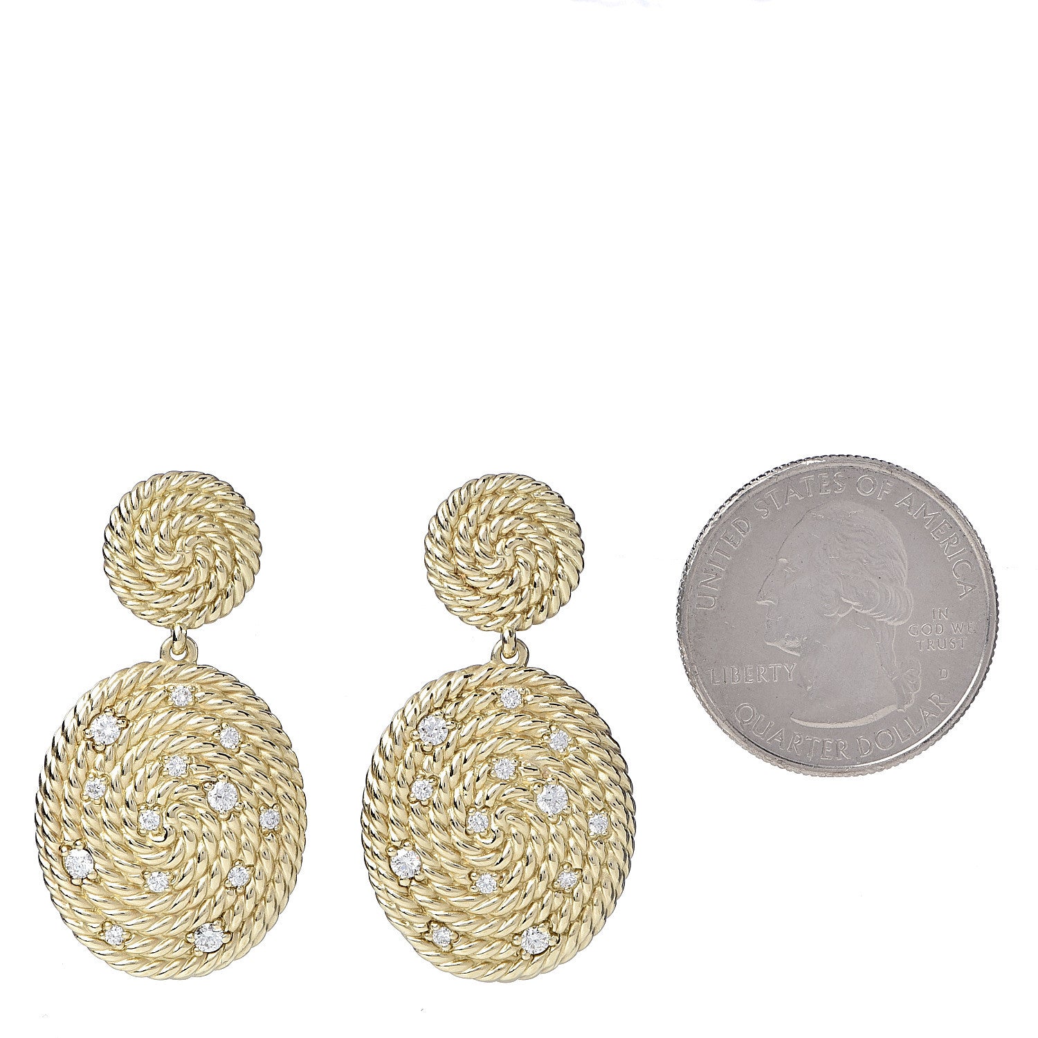 David Yurman 18K Yellow Gold Diamond Cable Coil Double Drop Earrings 2 of 4