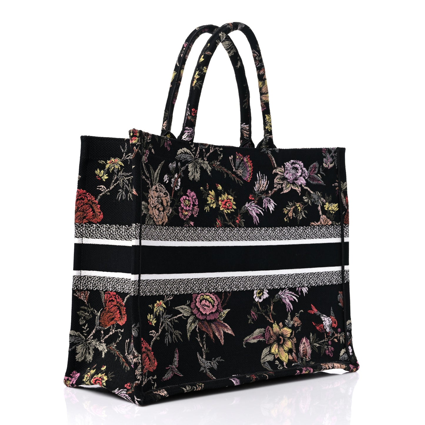 Canvas Embroidered Large Book Tote Black Multicolor