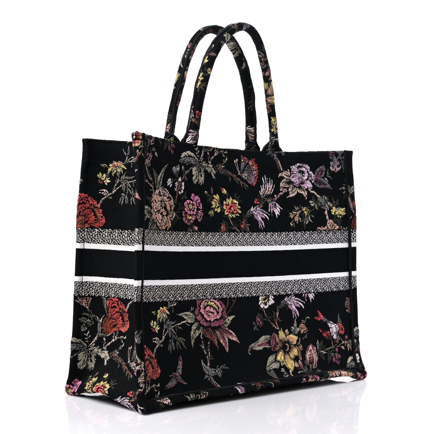 Christian Dior Canvas Embroidered Large Book Tote Black Multicolor 3 of 11