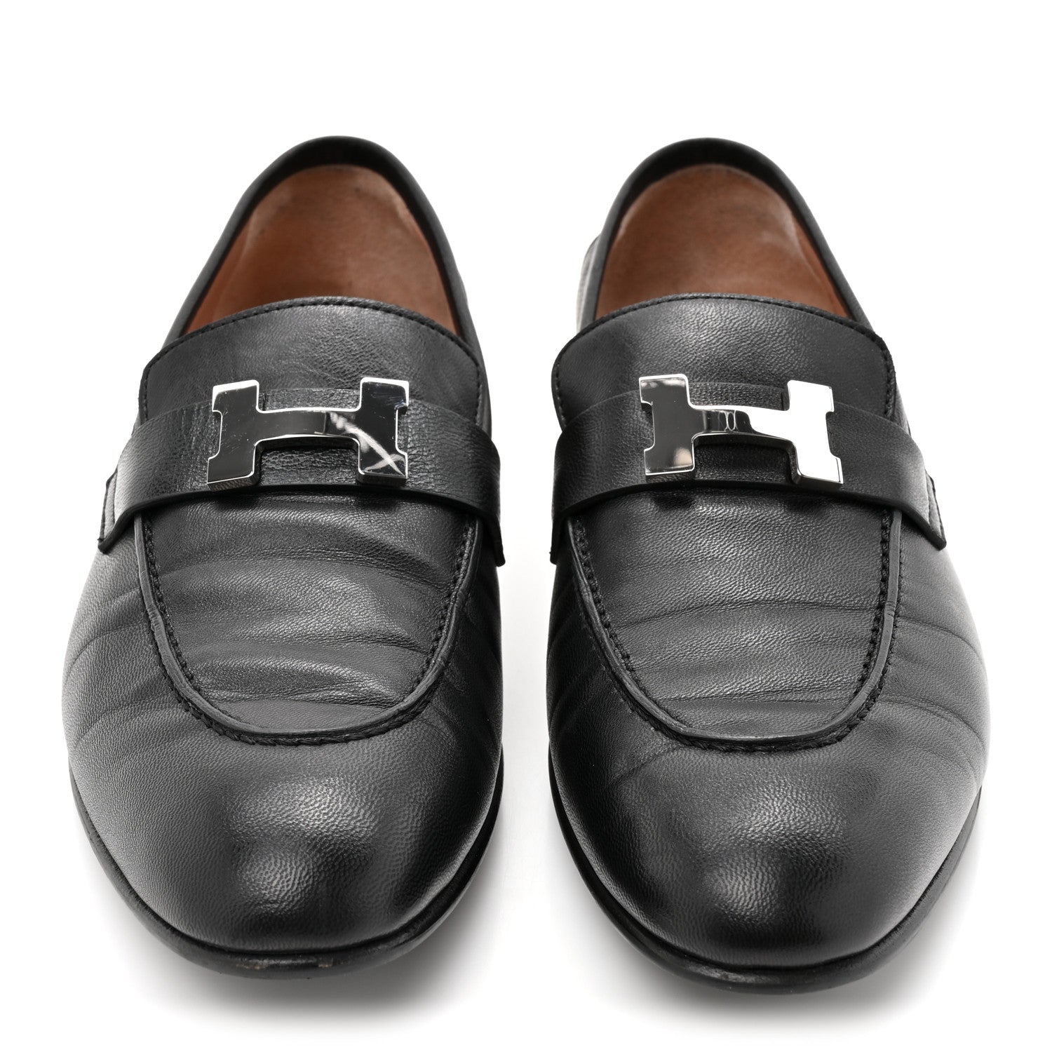 Hermes Goatskin Womens Paris Loafers 40 Black 3 of 12