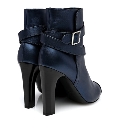 Chanel Calfskin Suede Cap Toe CC Short Boots 40 Navy Black 4 of 8