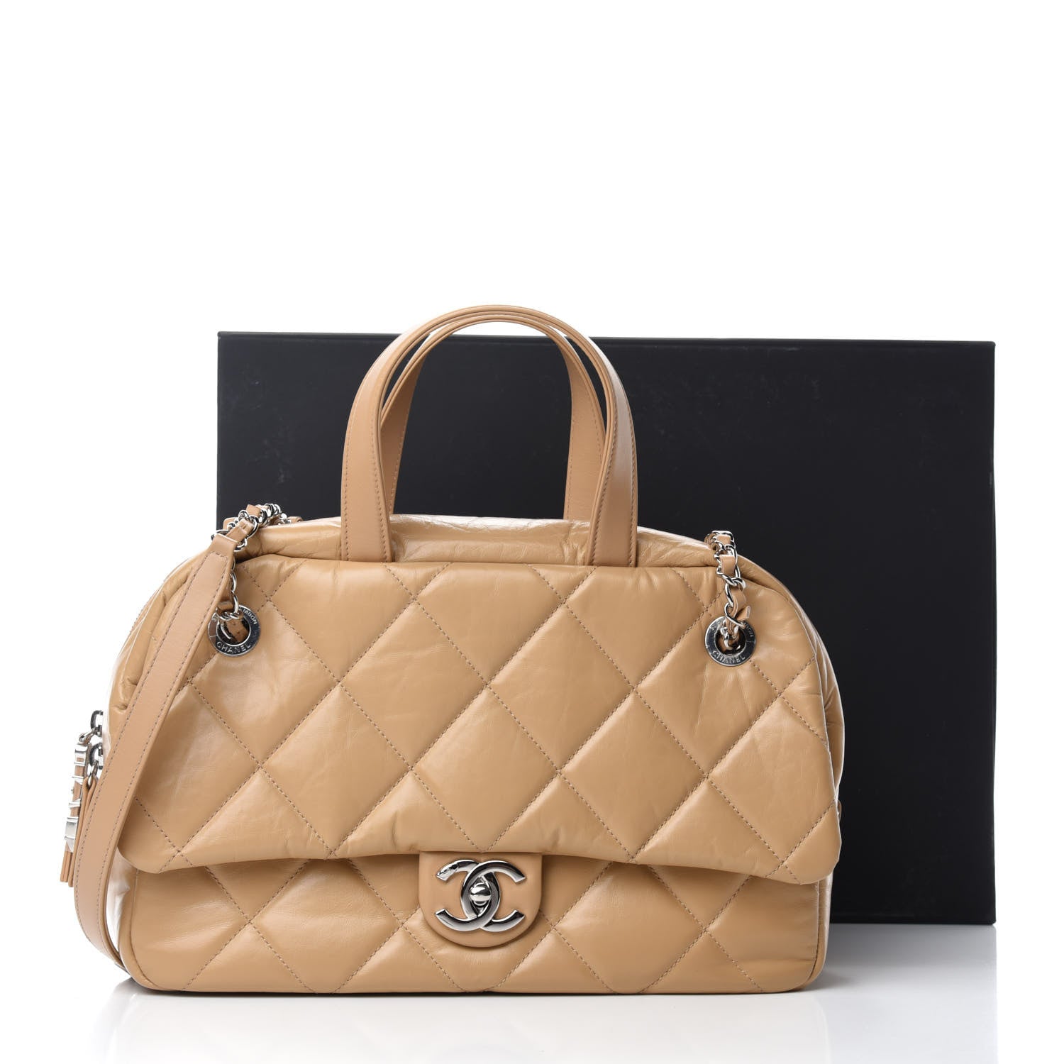 Chanel Aged Calfskin Quilted Small Express Bowling Bag Beige 11 of 11