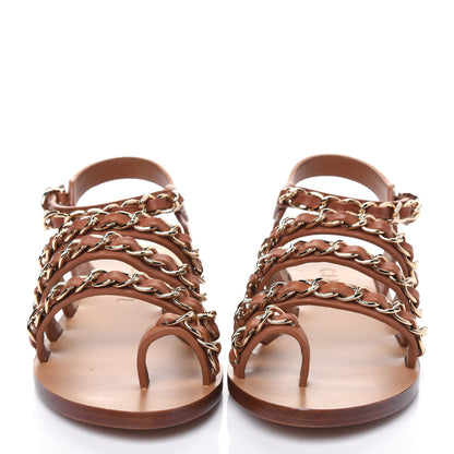 Chanel Calfskin Chain CC Flat Sandals 38 Beige 2 of 8