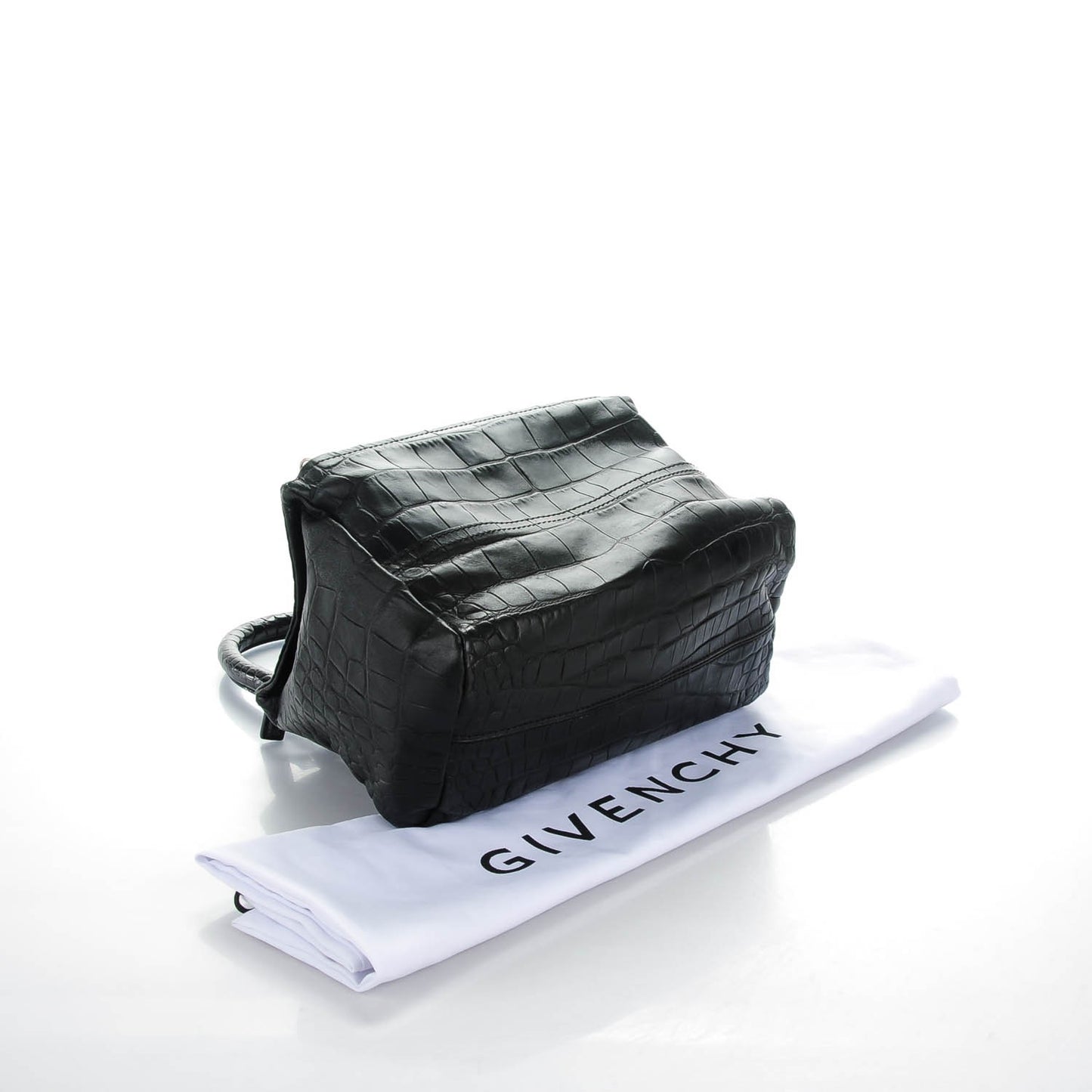 Calfskin Crocodile Embossed Small Pandora Black