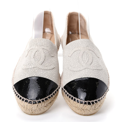 Chanel Crackled Calfskin Espadrilles 40 Beige Black 5 of 10