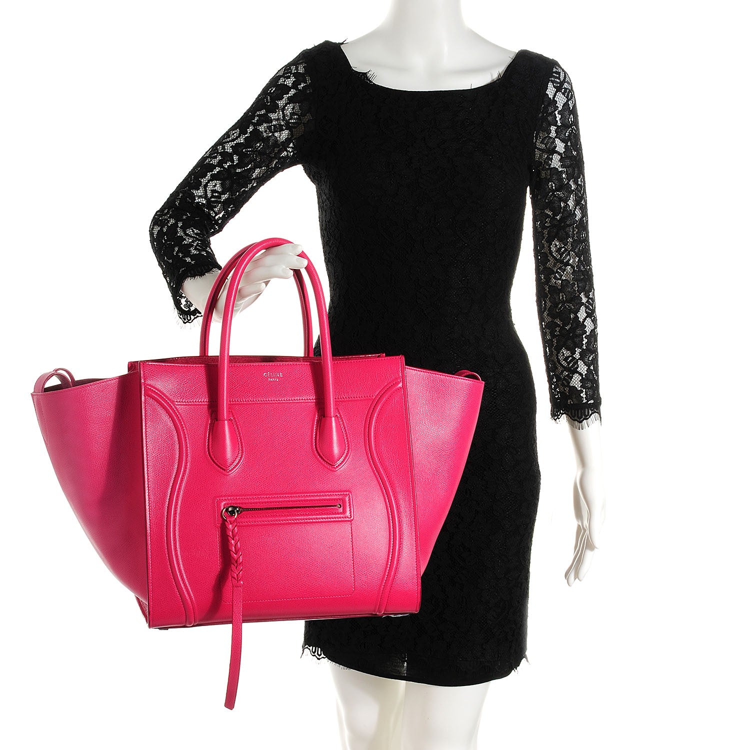 Celine Grained Calfskin Medium Phantom Luggage Fuchsia 2 of 7