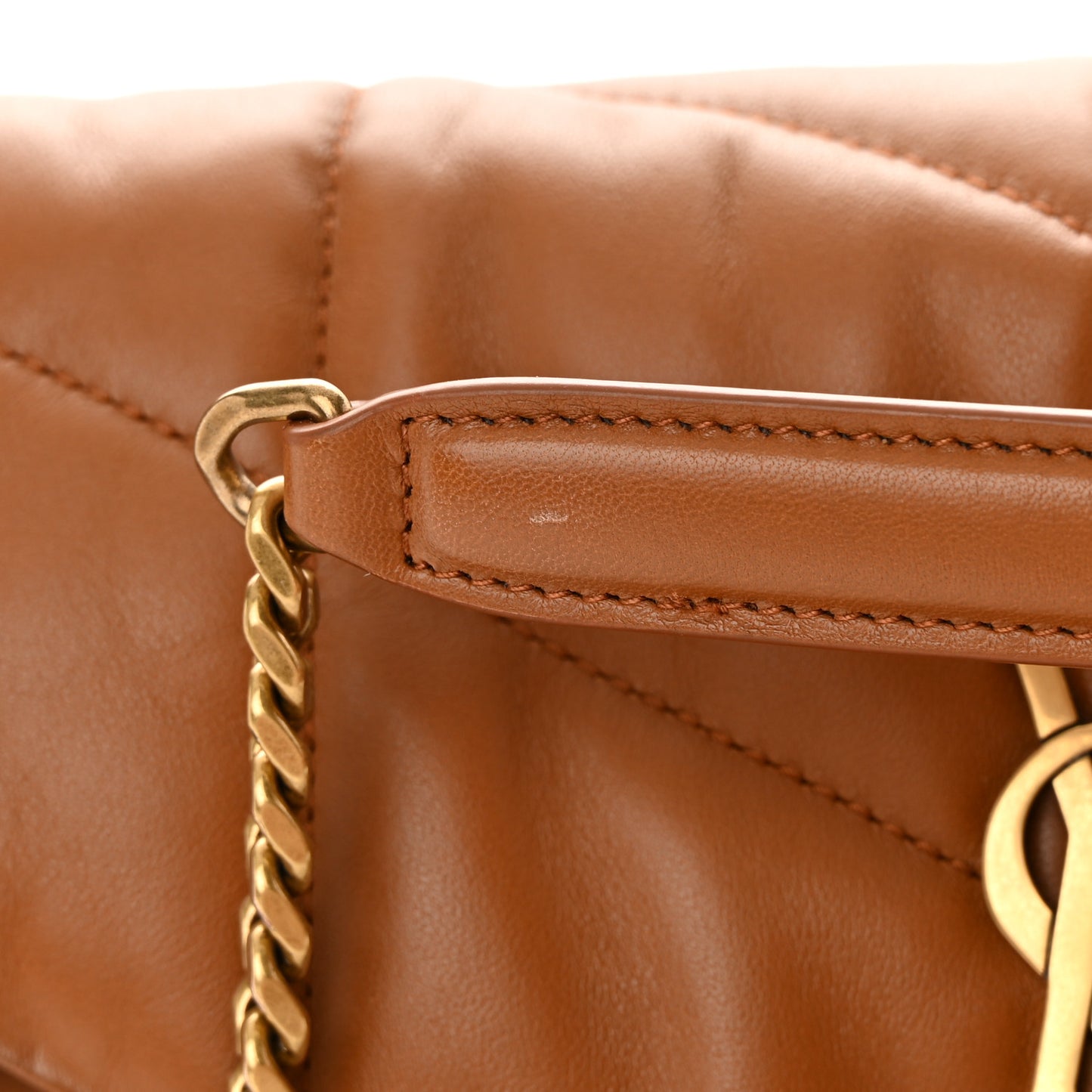 Lambskin Quilted Small Loulou Puffer Monogram Chain Satchel Dark Honey