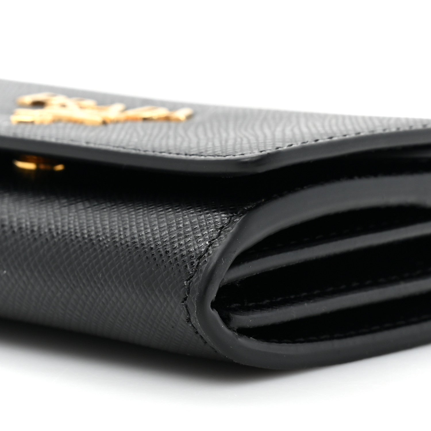 Prada Saffiano Foldover Card Holder Wallet Black 10 of 12