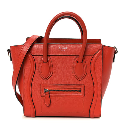 Celine Drummed Calfskin Nano Luggage Vermillion 1 of 11