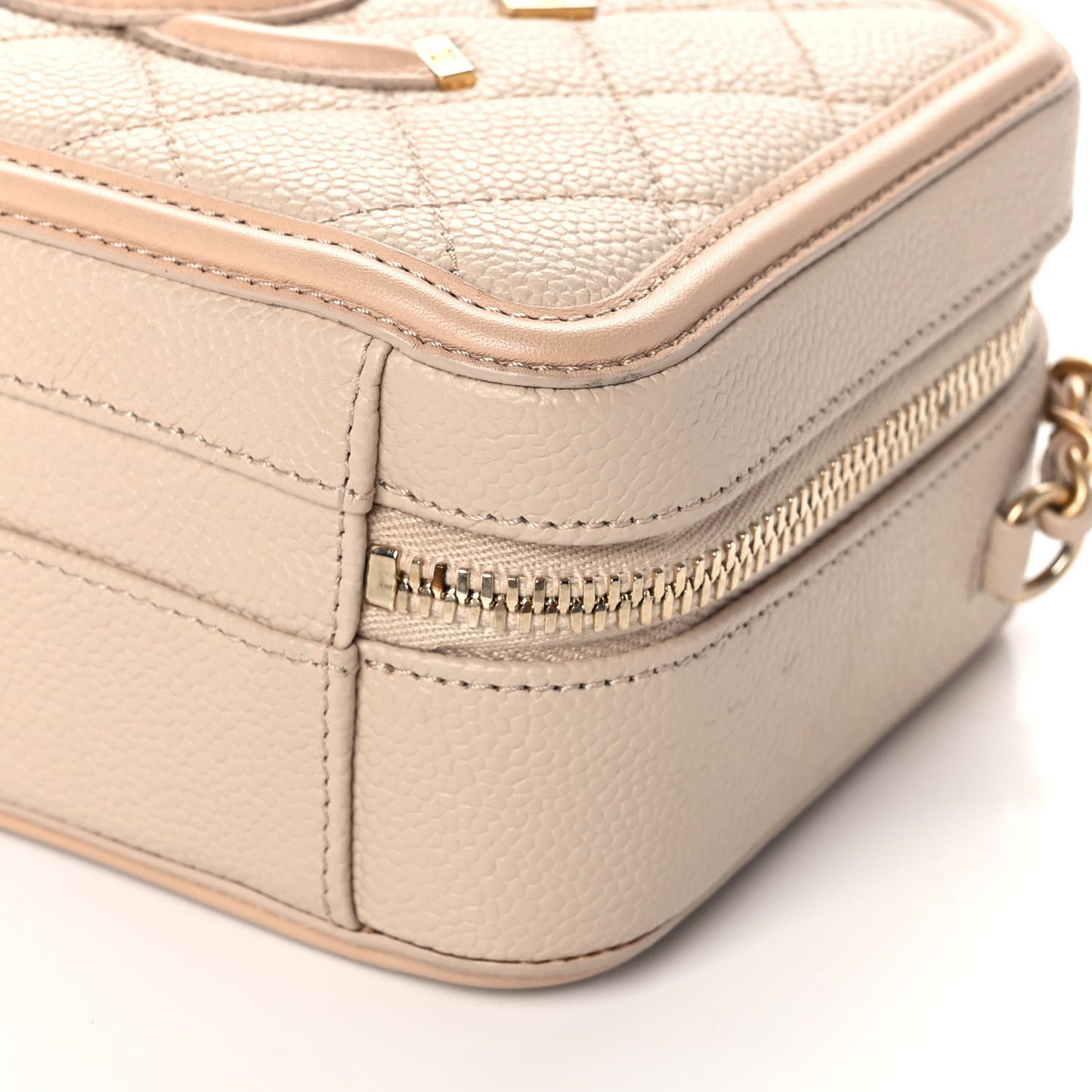 Caviar Quilted Small CC Filigree Vanity Case Beige