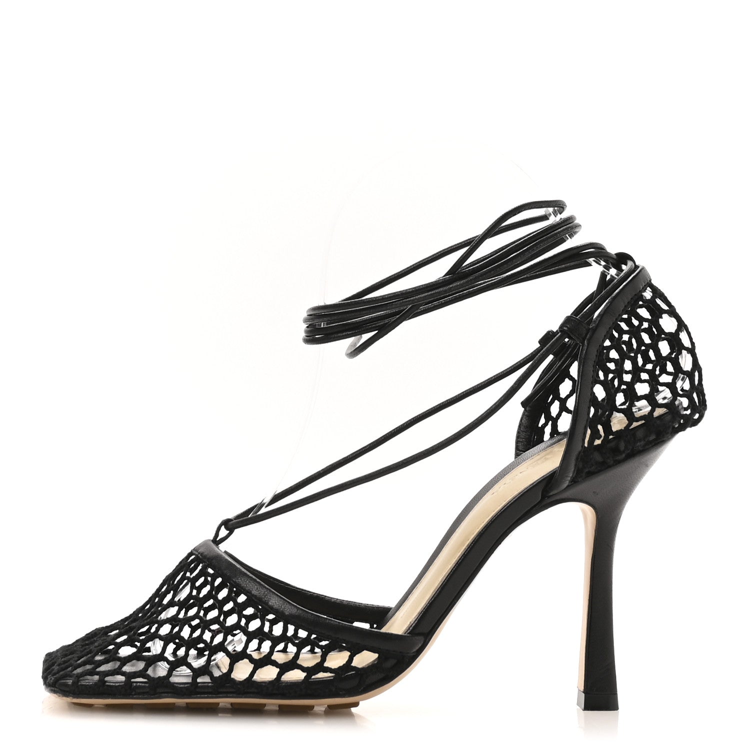 Bottega Veneta Mesh Nappa Stretch Ankle Tie 90mm Sandals 38.5 Black 1 of 8