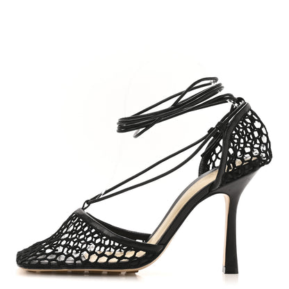 Bottega Veneta Mesh Nappa Stretch Ankle Tie 90mm Sandals 38.5 Black 1 of 8