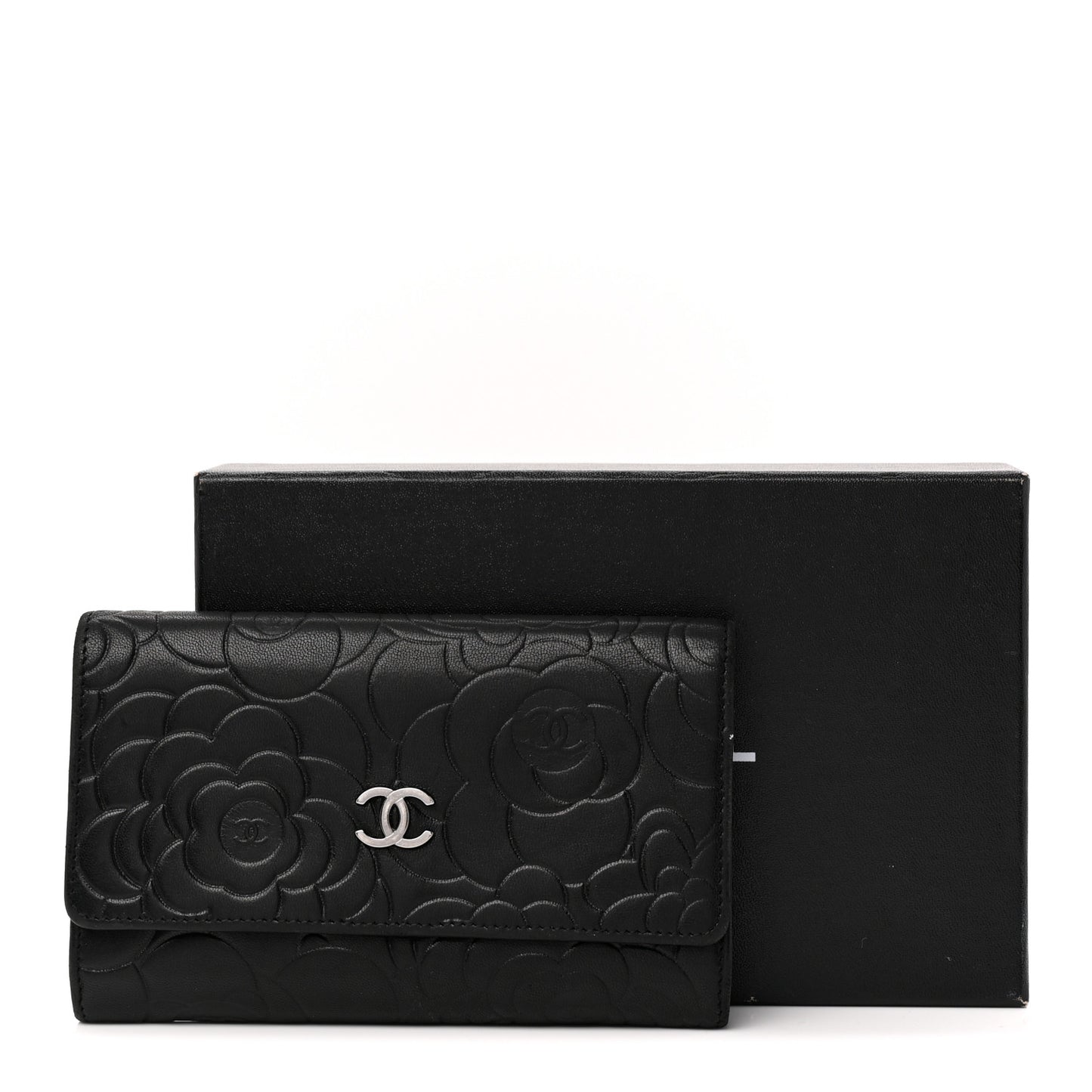 Lambskin Camellia Embossed Medium Wallet Black