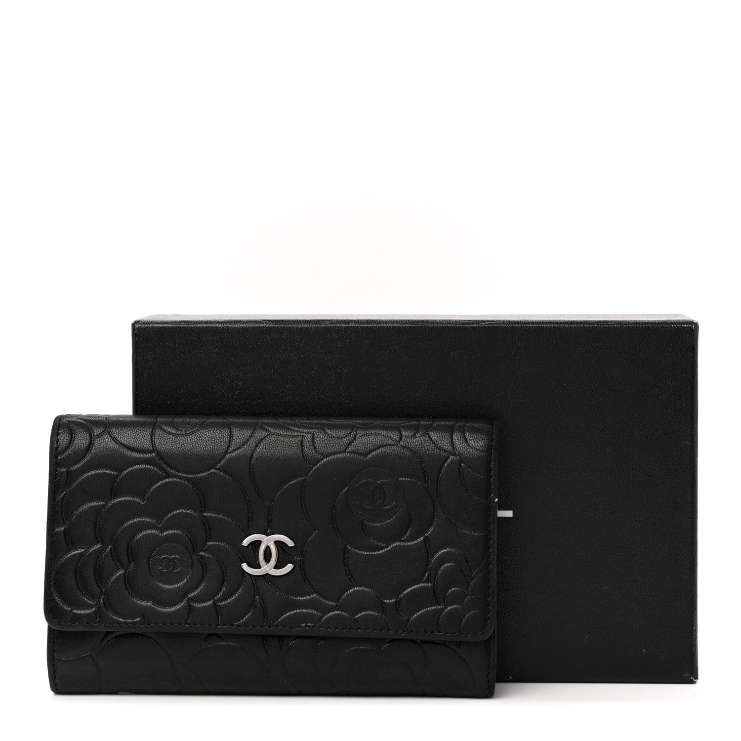 Chanel Lambskin Camellia Embossed Medium Wallet Black 11 of 11